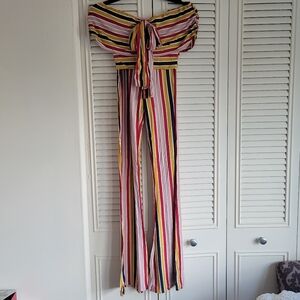 Forever 21 Striped Off Shoulder Resort Vacation Flare Pant Set S Small